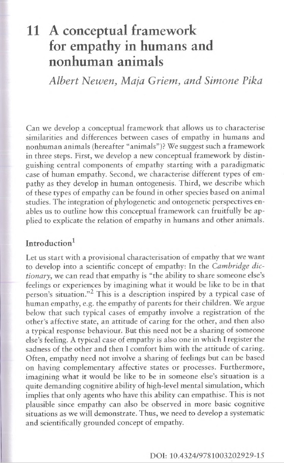 A conceptual framework for empathy in humans and nonhuman animals