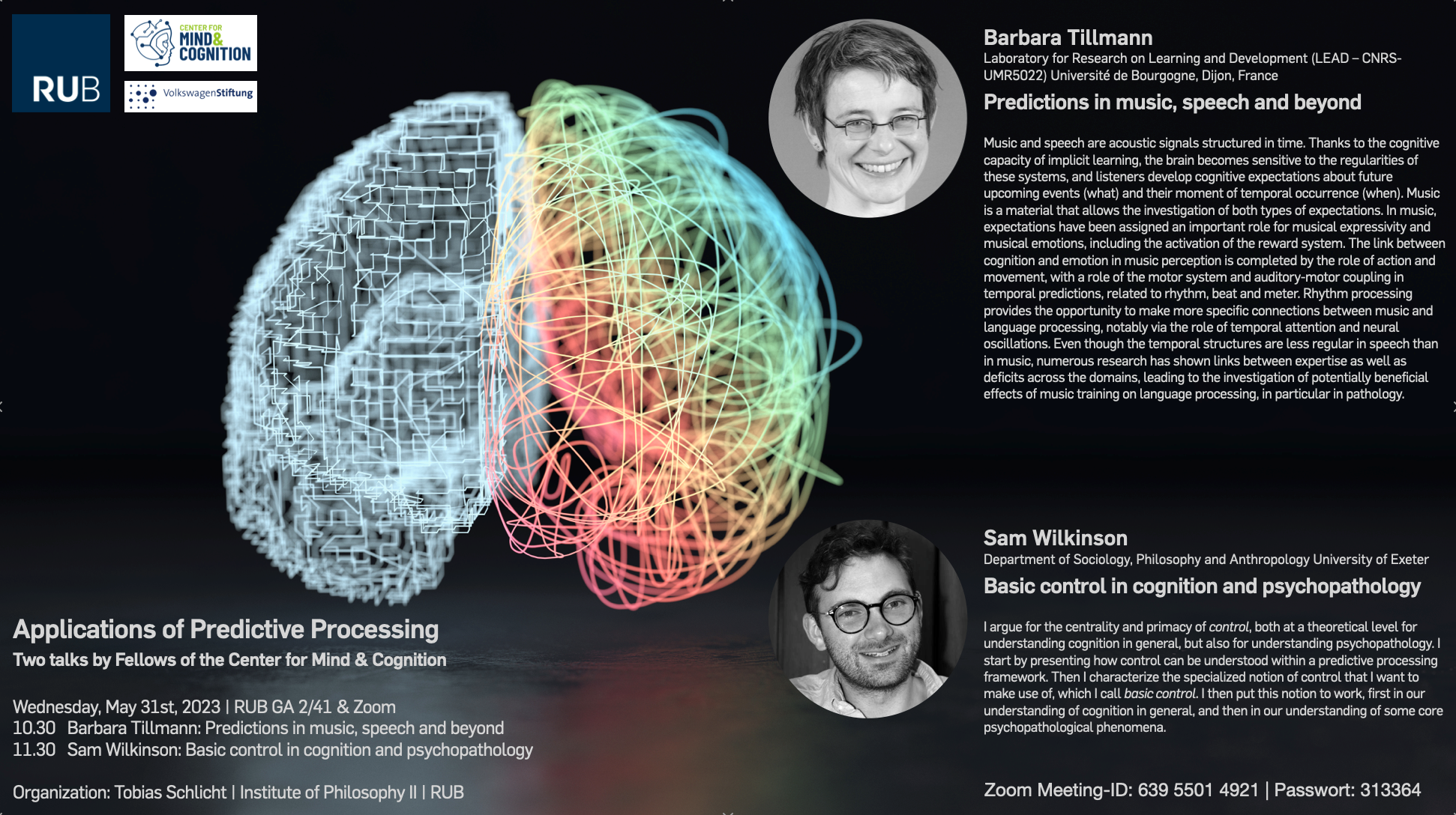 Applications of Predictive Processing: Two talks by fellows of the Center for Mind & Cognition
