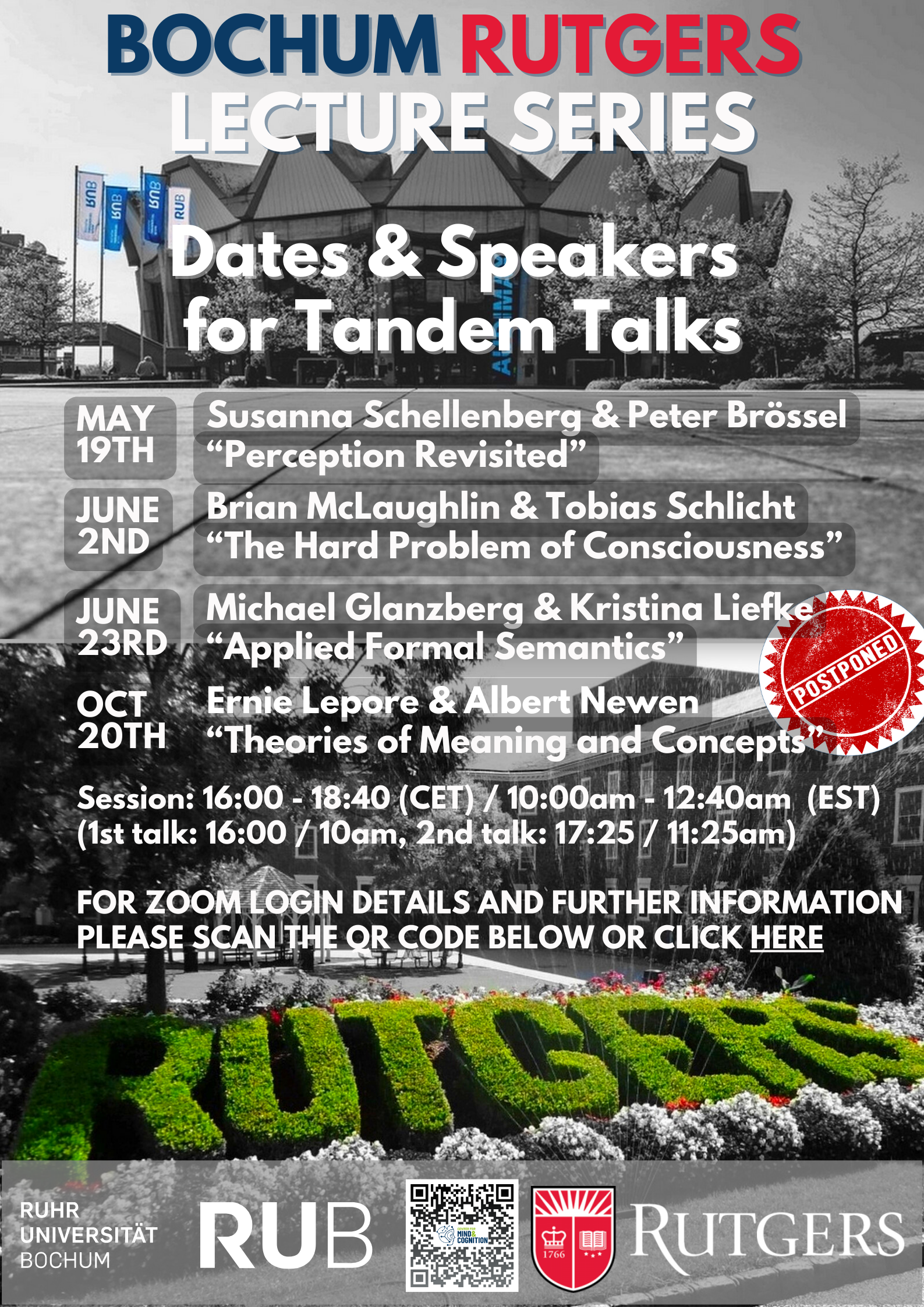 LAST SESSION POSTPONED TO FALL! BOCHUM RUTGERS LECTURE SERIES