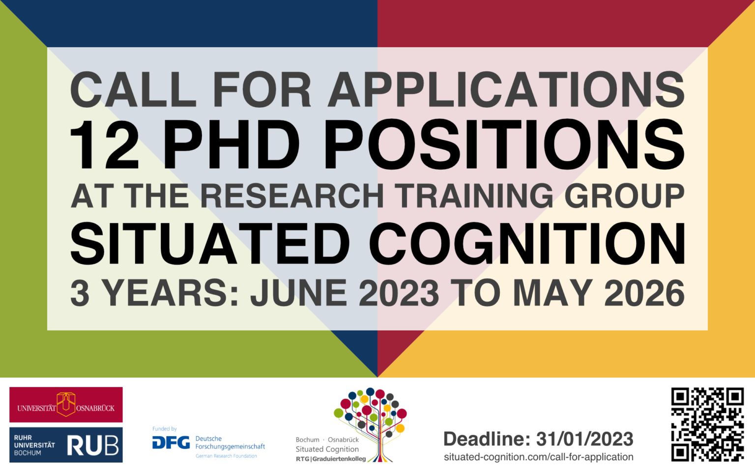 EXTENDED DEADLINE: 07.05.2023 – Call for Applications: 12 PhD Positions in 3rd Cohort of our RTG ‘Situated Cognition’ (June 2023–May 2026)